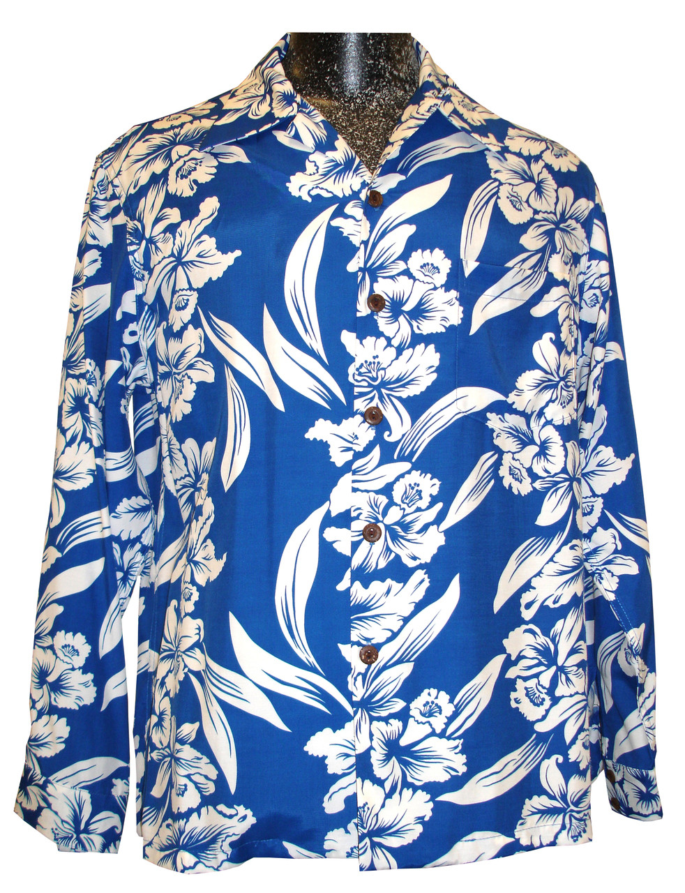 Kamehameha Mens White Orchid Panel Long Sleeve Shirt - OhanaWear