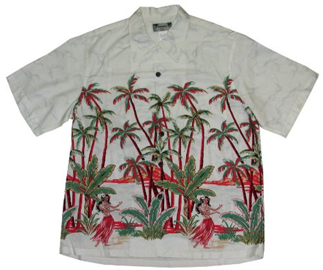 Hula Girl Palm Kamehameha Men's Hawaiian Aloha Rayon Vintage Shirt ...