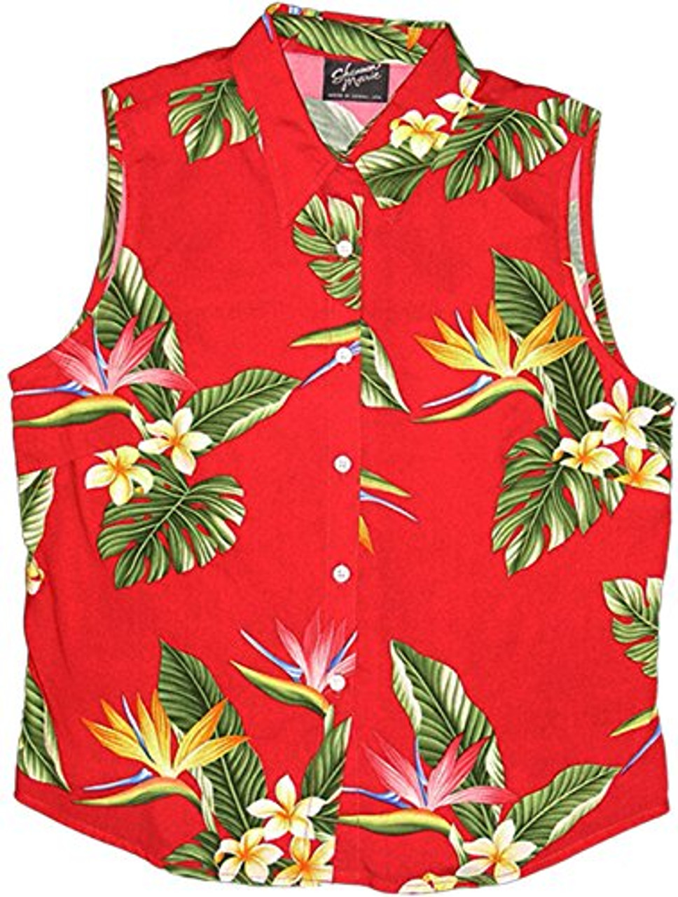 Robert J. Clancey Bird of Paradise Display Women's Fitted Sleeveless Aloha Blouse - Plus Size 2x White