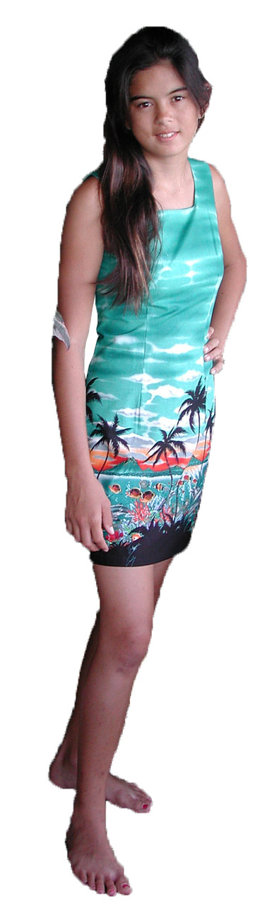 navy blue dress for baby girl Mountain Green Fiesta Hawaiian Dress with A-Line Style M / Green main image 1