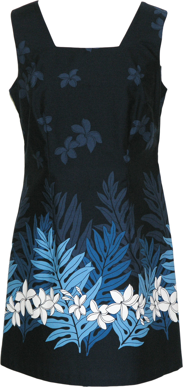 navy blue dress for baby girl Plumeria Fern Women's A-Line Hawaiian Dress