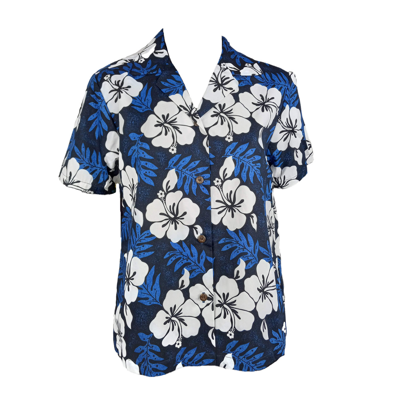 Floral Womens Blue Plumeria Hawaiian Shirt Hawaiian Outfit Women