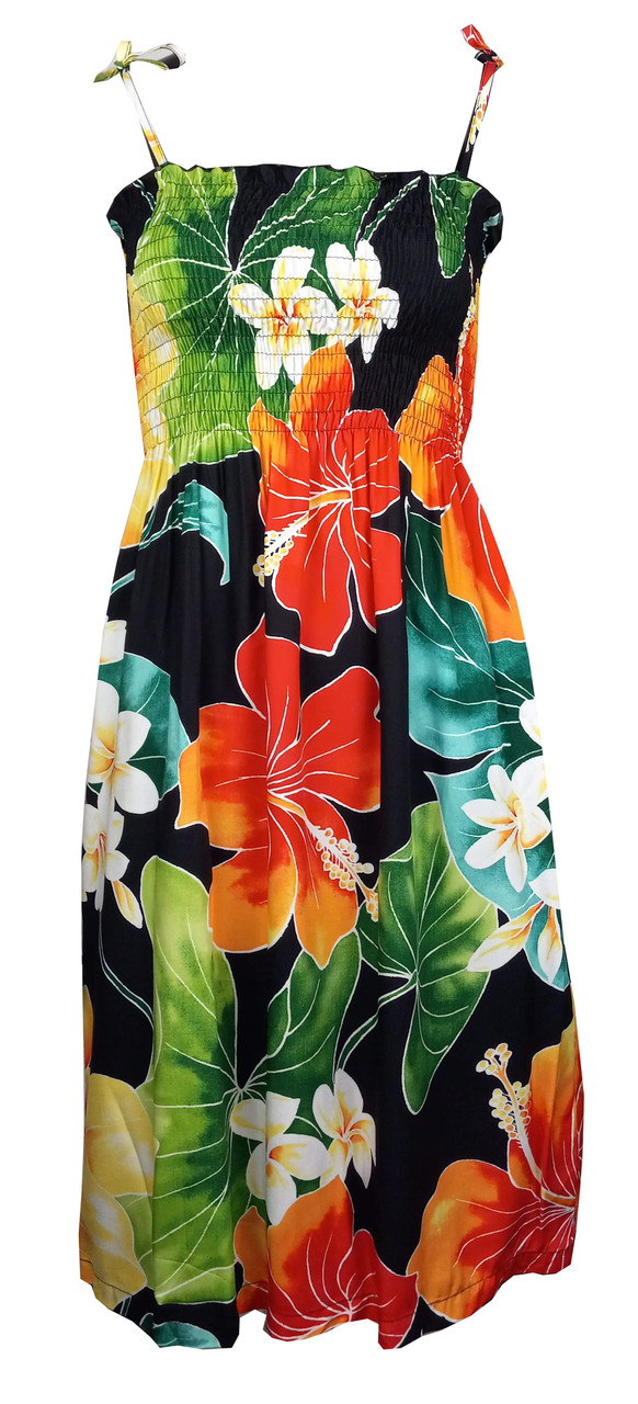 Bold Hibiscus Plumeria Women's Hawaiian Smocked Dress - OhanaWear Bold Hibiscus Plumeria Women's Hawaiian Smocked Dress - OhanaWear