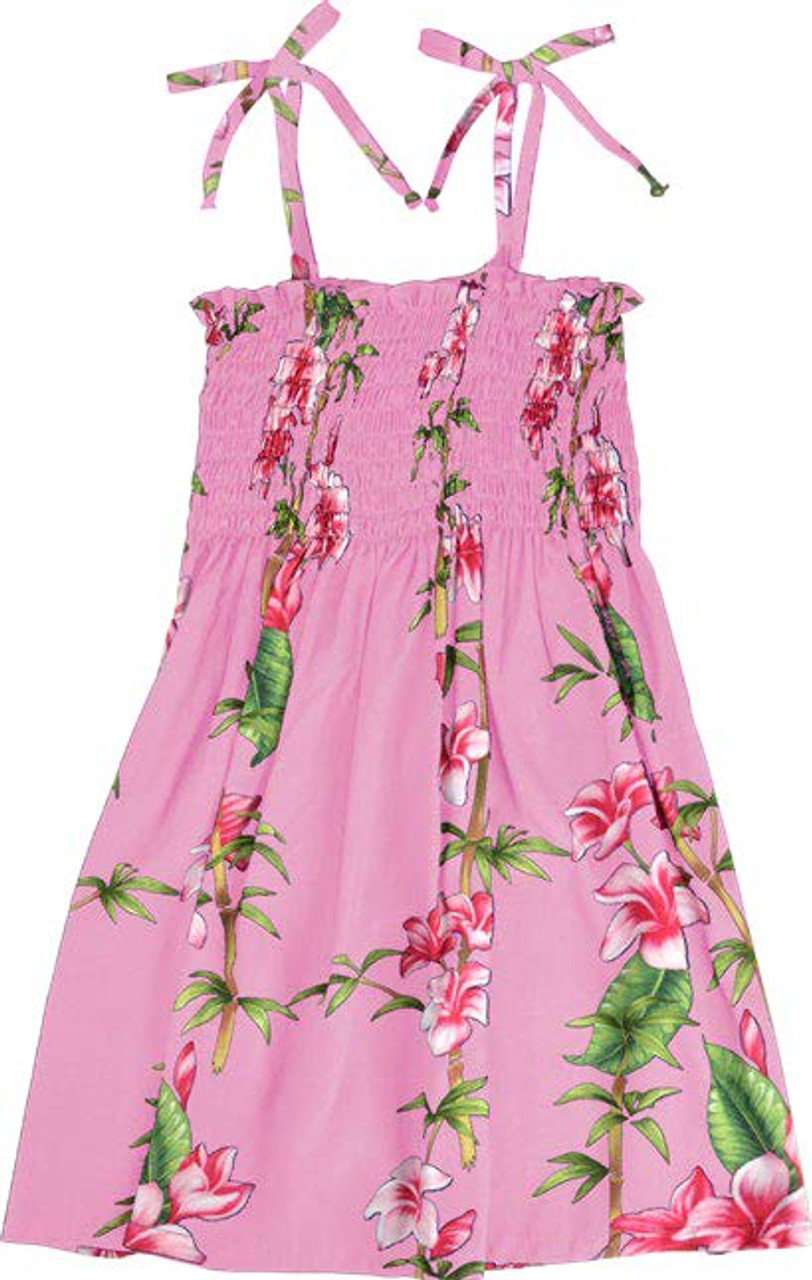 Plumeria Bamboo Panel Young Girl's Hawaiian Smocked Dress