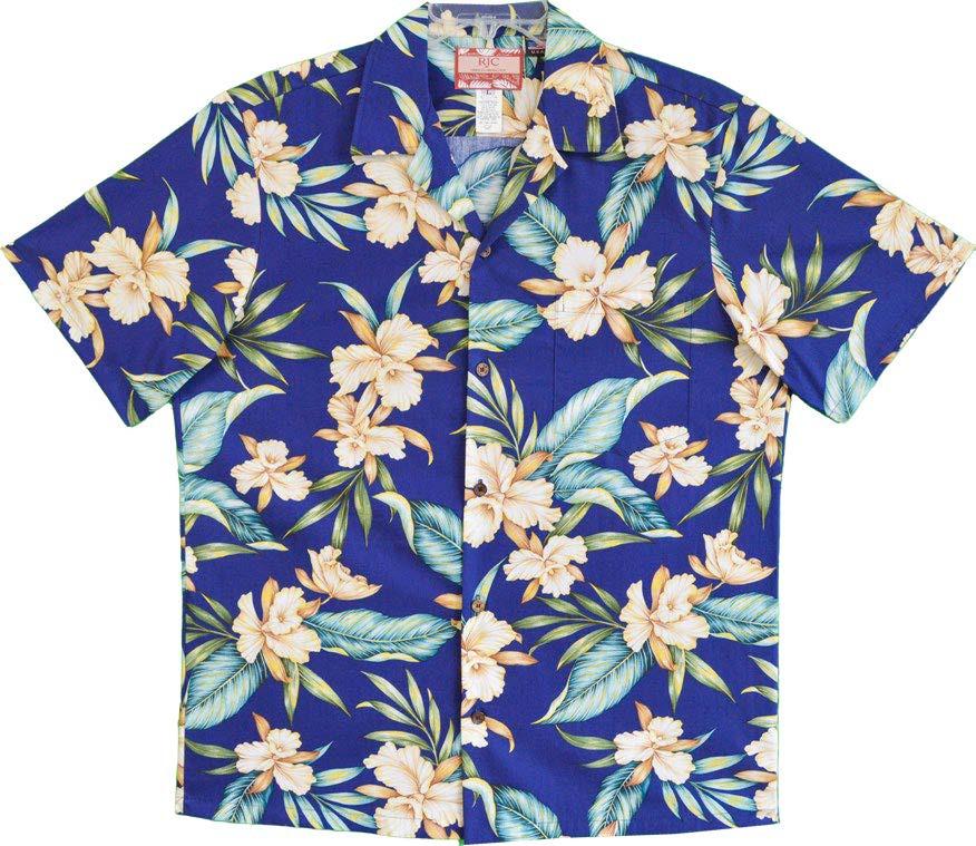 Rayon Men's Hawaiian Blue Shirt – Classic Orchid Print main image 0