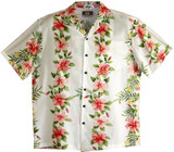RJC Mens Pink White Hibiscus Plumeria Panel Rayon Shirt
