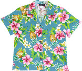 Pineapple HIbiscus Women's Hawaiian Camp Shirt