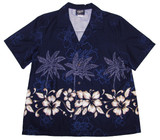 Hibiscus Bottom Band Women's Hawaiian Camp Shirt