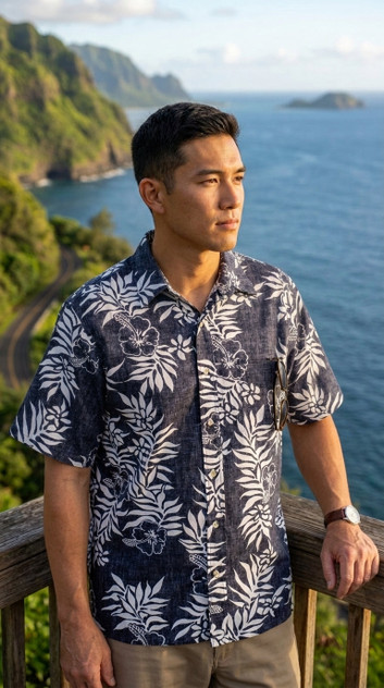 Go Barefoot Mens Mini Tahitian Placket Reverse Shirt