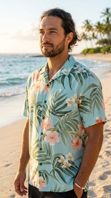 RJC Mens Pale Hibiscus Orchid Rayon Shirt