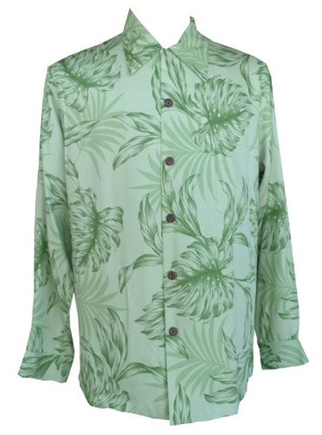 Paradise Found Mens Monstera Palm Kamehameha Style Long Sleeve Shirt