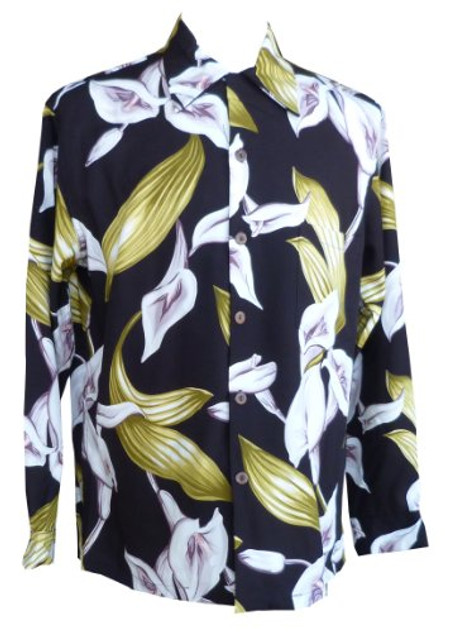 Paradise Found Mens Calla Lily Kamehameha Style Long Sleeve Shirt