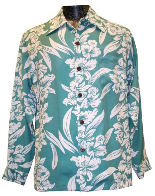 Kamehameha Mens White Orchid Panel Long Sleeve Shirt