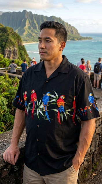Pacific Legend Mens S to 4X Parrot Bamboo Chest Band Shirt
