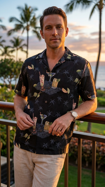 Paradise Found Men's Pau Hana Cocktail Textured Silk Shirt