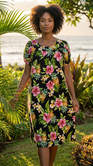Pineapple Hibiscus Cotton Muu Muu Dress
