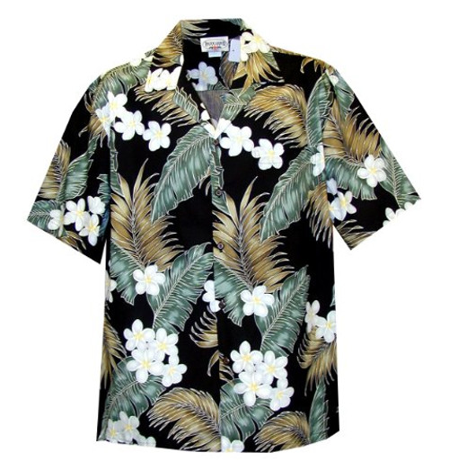 Pacific Legend Mens Tropical Plumeria Fern Leaf Shirt