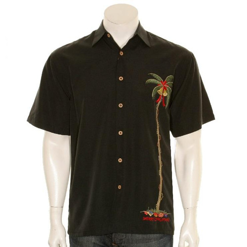 Bamboo Cay Single Palm Merry Christmas Embroidered Shirt