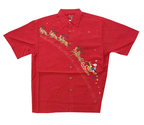 Bamboo Cay Flying Santa Embroidered Christmas Shirt