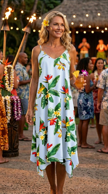 Bird of Paradise Display Maxi Scarf Hawaiian Hem Dress