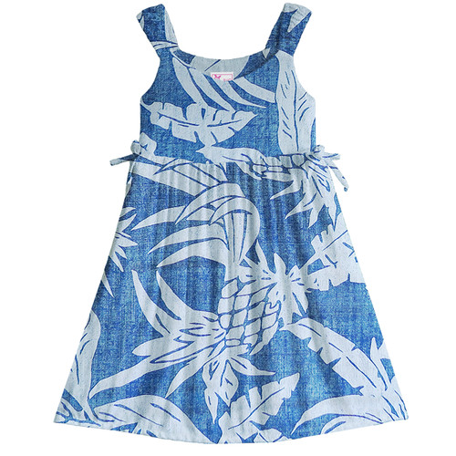 Hala Pineapples Hawaiian Side Tie Double Elastic Girls Strap Dress