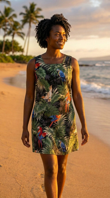 Parrots Monstera Women's A-Line Hawaiian Short Tank Dress