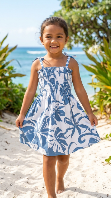 Delicate Tropical Girl's Hawaiian Smocked Dress