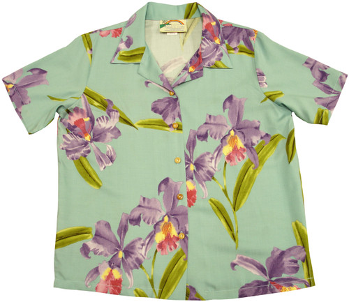 Double Orchid Women's Hawaiian Camp Shirt