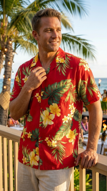 Tropical Summer Hibiscus Men's Hawaiian Shirt