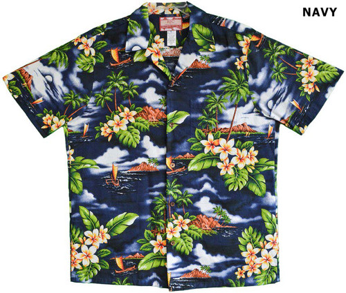 Sunset Plumeria Island Men's Hawaiian Shirt