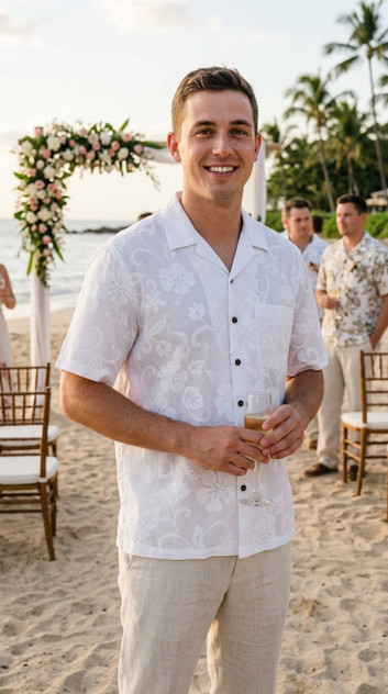 Original Classic Hibiscus Men's Wedding White Hawaiian Shirt