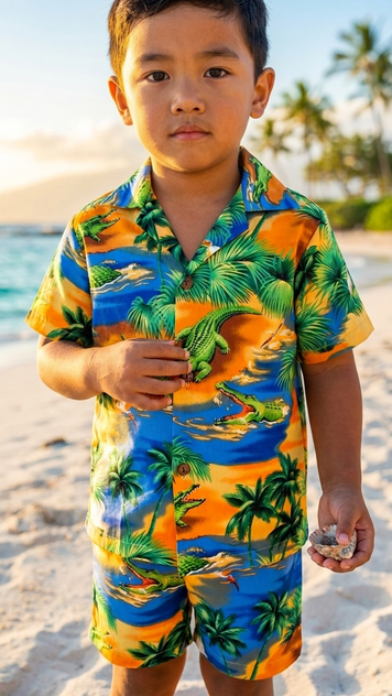 Florida Alligator Lagoon Boy's 2pc Hawaiian Cabana Set