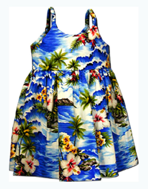 Diamond Head Ocean Wave Girl's Hawaiian Flared Dress