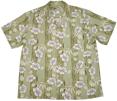 Paradise Found Men's Hibiscus Bamboo Panel Hawaiian Shirt