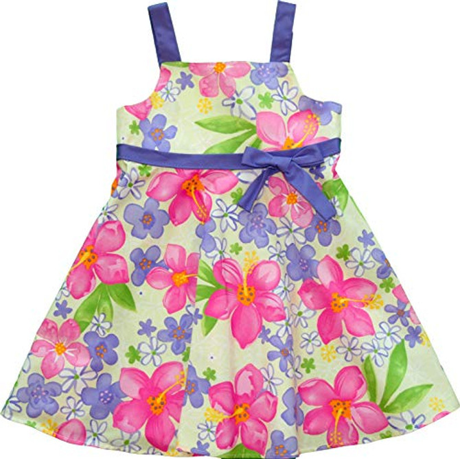 RJC Girl's Watercolor Hibiscus Butterfly Bow Flare Dress