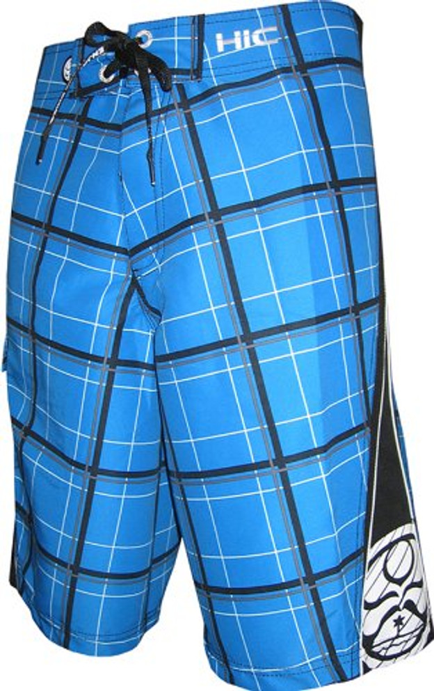 HIC Beebe Plaid Peached Microsuede Boardshorts in Royal Blue - 28