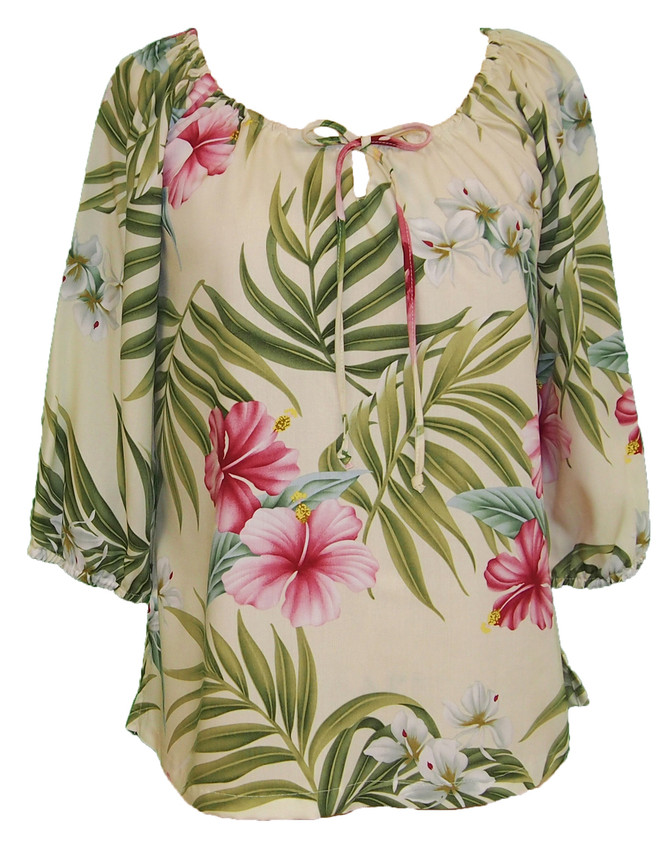 RJC Womens Pale Hibiscus Orchid Peasant Blouse