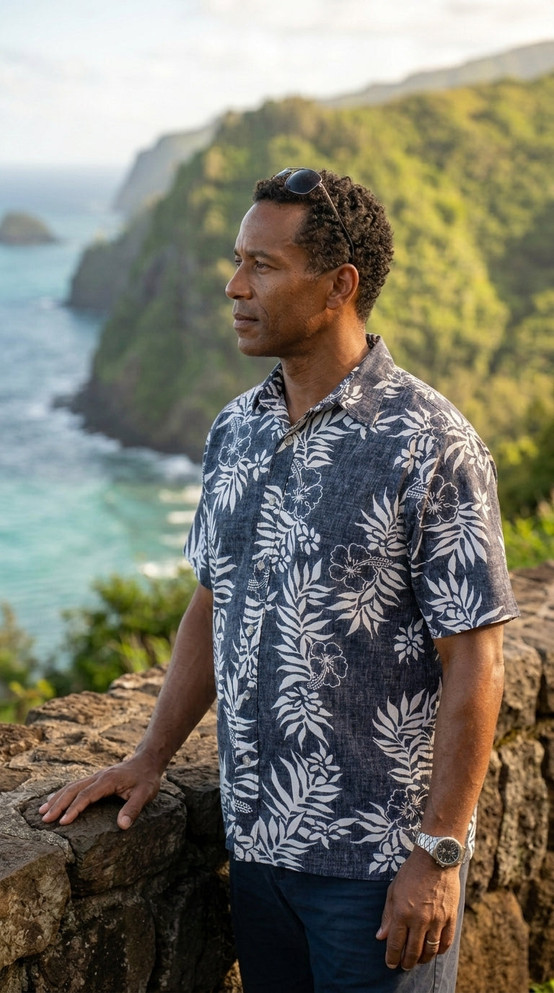 Go Barefoot Mens Mini Tahitian Placket Reverse Shirt