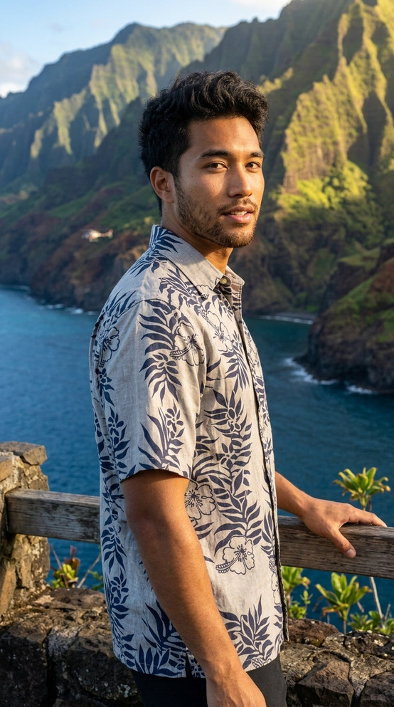 Go Barefoot Mens Mini Tahitian Placket Reverse Shirt