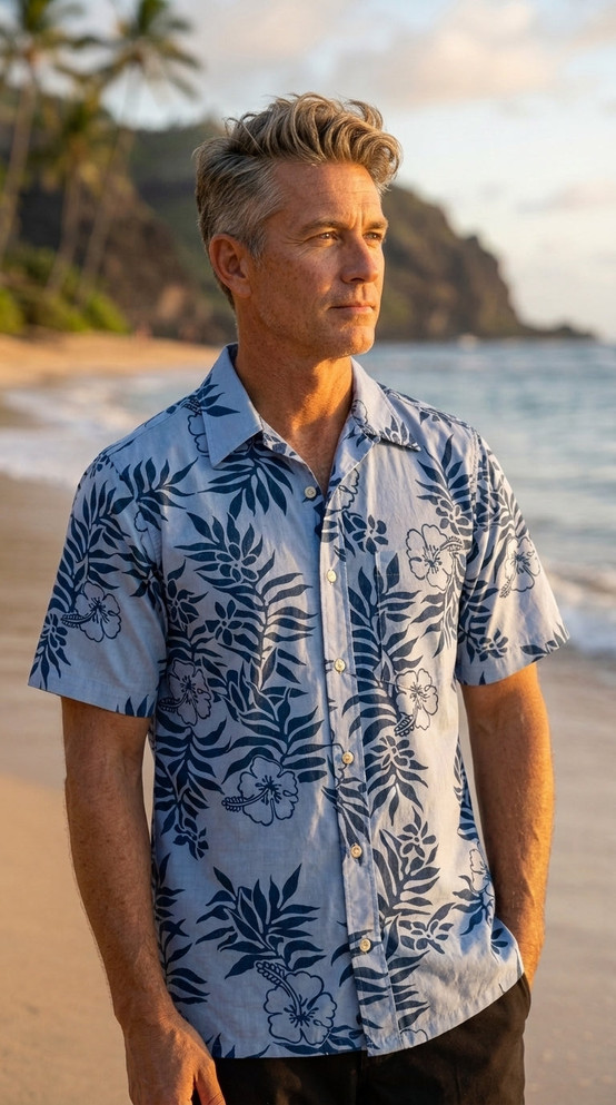 Go Barefoot Mens Mini Tahitian Placket Reverse Shirt