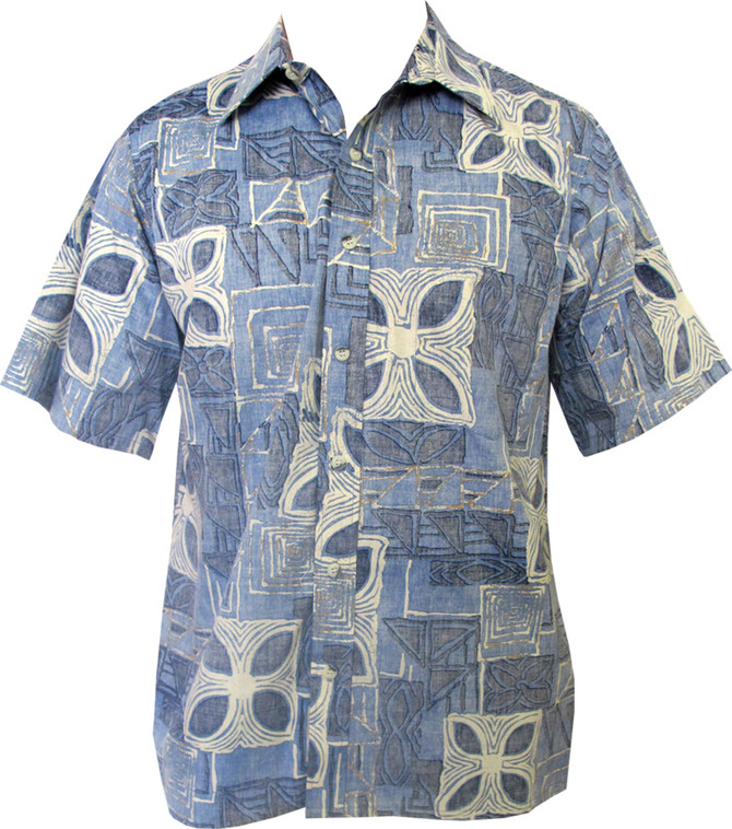 Go Barefoot Mens Square Tapa Placket Reverse Shirt
