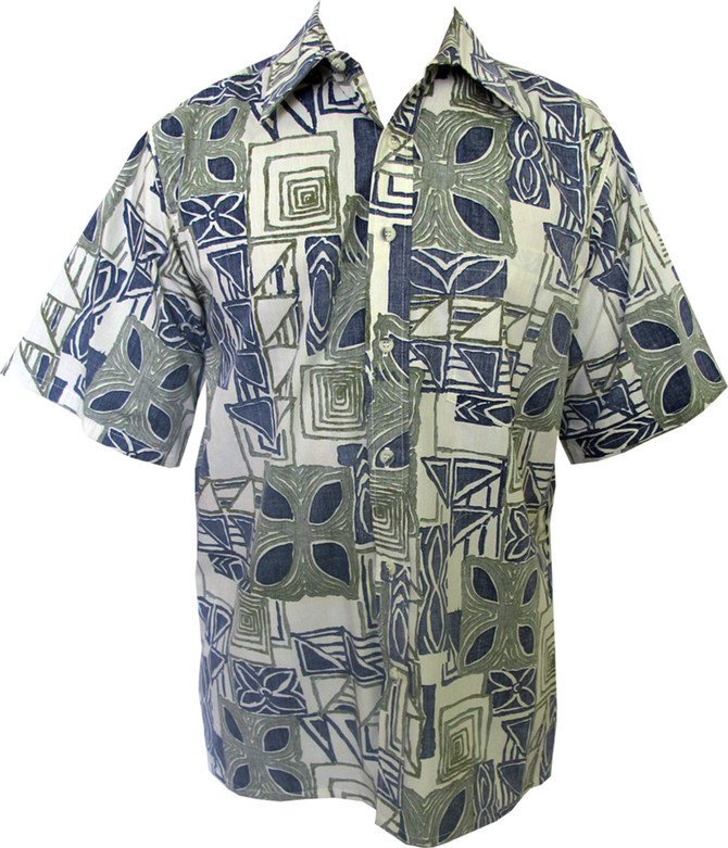 Go Barefoot Mens Square Tapa Placket Reverse Shirt