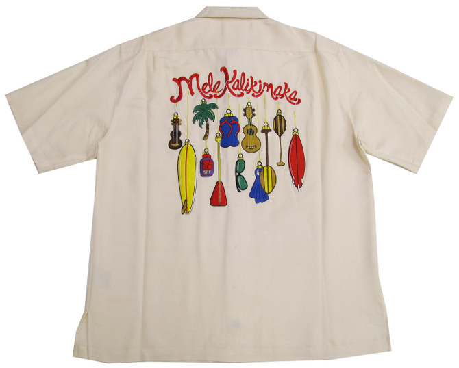 Go Barefoot Mens Xmas Ornaments Mele Kalikimaka Embroidered Shirt