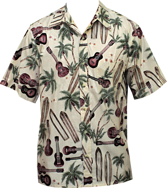 Go Barefoot Mens Palm Ukulele Peached Cotton Shirt