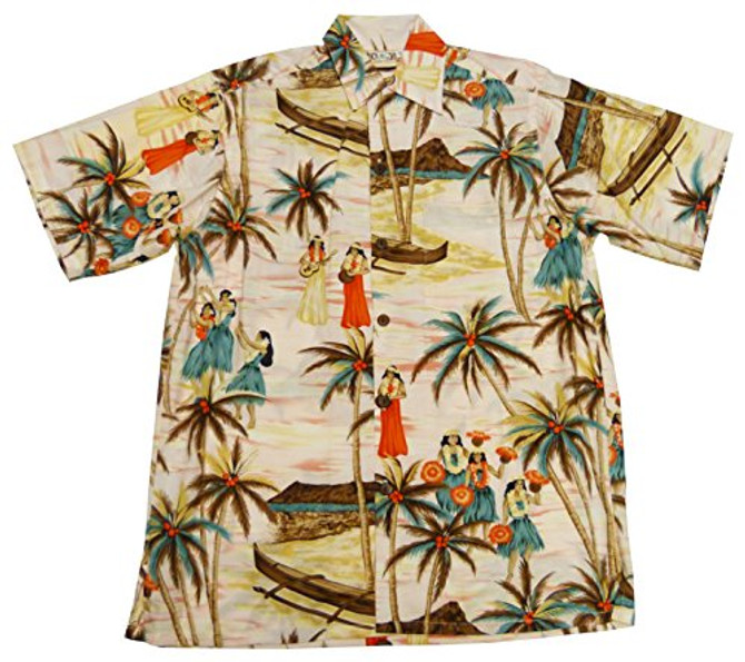 Go Barefoot Mens Halau Hula School Vintage Fujiette Rayon Shirt