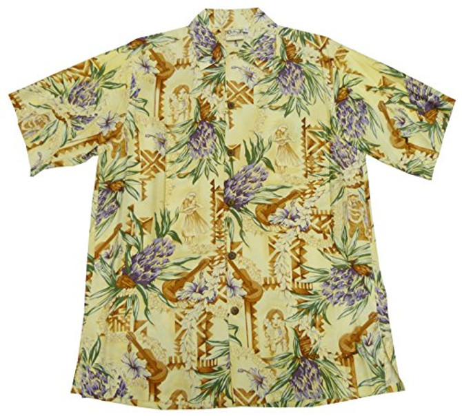 Go Barefoot Mens Hula Lady Vintage Fujiette Rayon Shirt Sand S