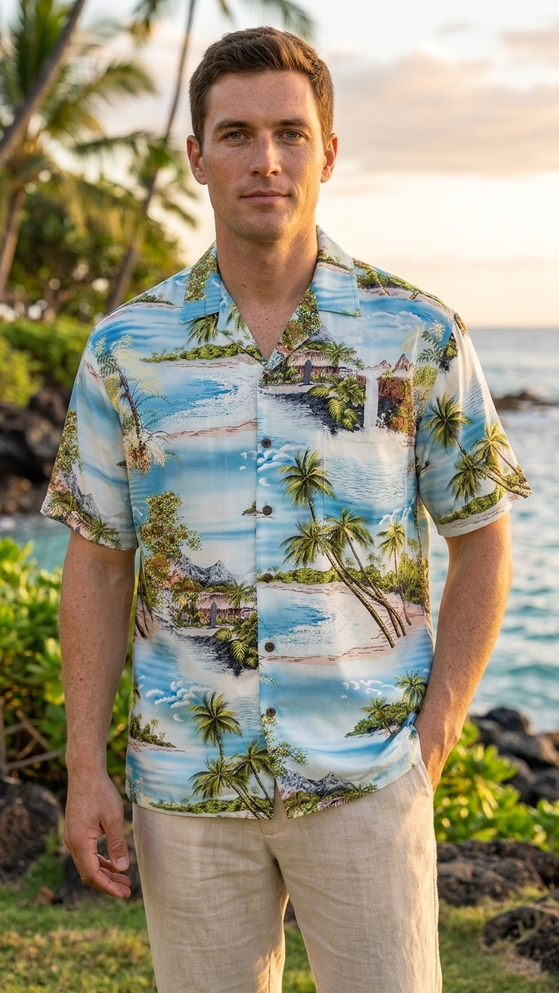RJC Mens Paradise Island Surf Rayon Shirt