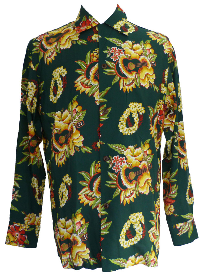 Pineapple Juice Mens Ukulele Lei Long Sleeve Vintage Shirt