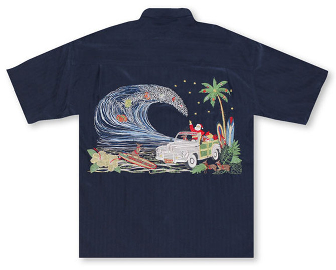Bamboo Cay Mens Santa's Woody Island Embroidered Shirt