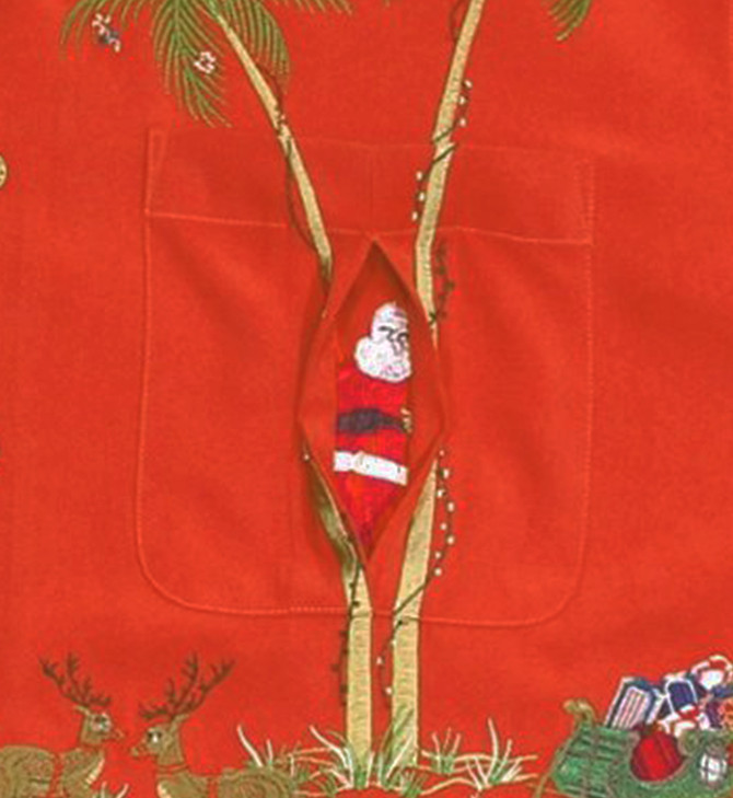 Bamboo Cay Mens Peek A Boo Santa Embroidered Shirt